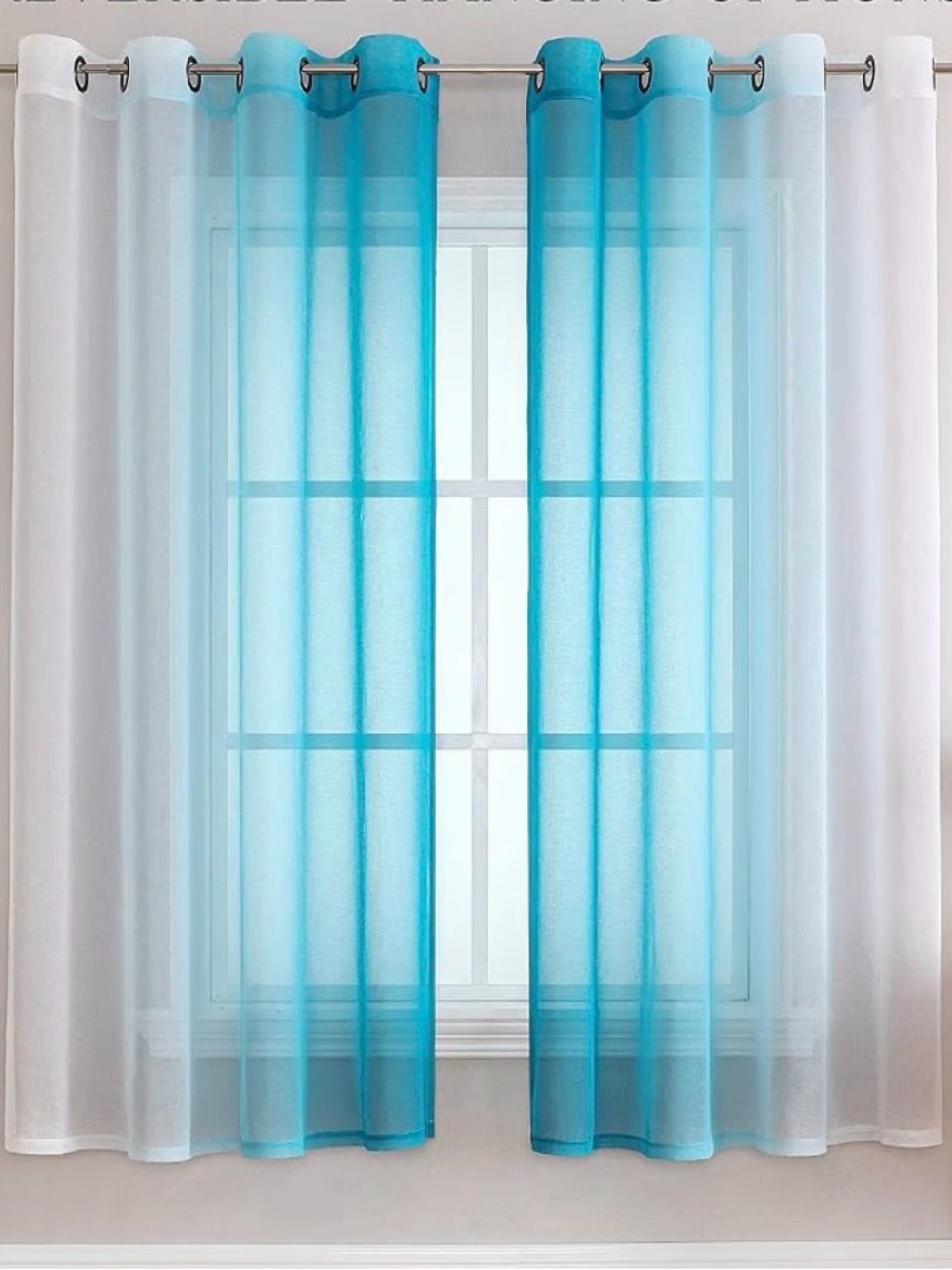 Sheer Window Curtain Panels in Aqua Blue